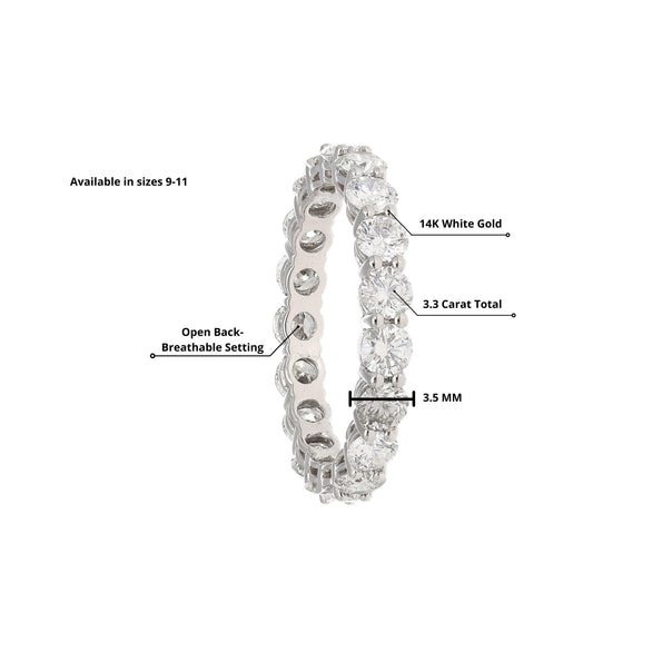 3.3 Carat Lab Grown Diamond Unisex Wedding Band 14K White Gold Size 9-11