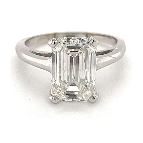 3.41 Carat Emerald Cut Lab Grown Diamond in Solitaire 14k White Gold Ring