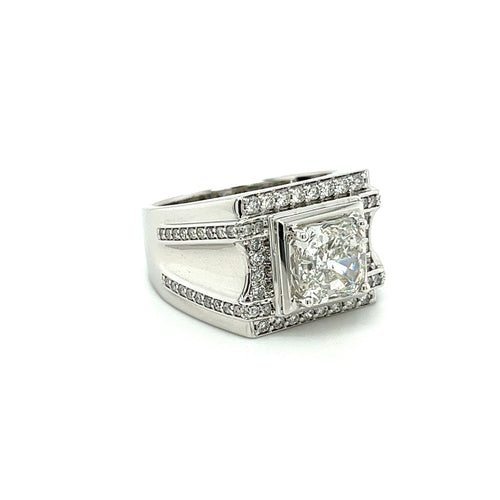 3.41 Carat Lab Diamond Mens Cluster Ring in 18K White Gold