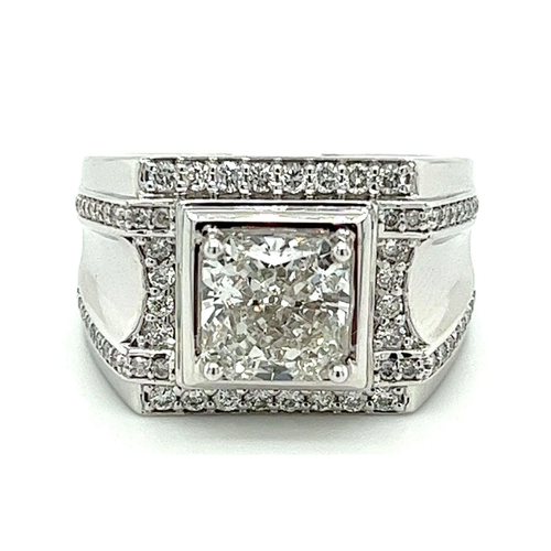 3.41 Carat Lab Diamond Mens Cluster Ring in 18K White Gold