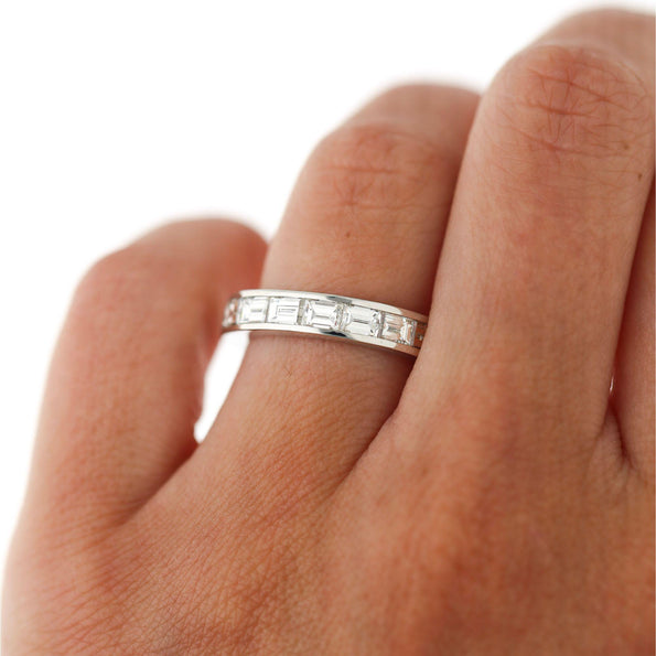 3.5 Carat Emerald Cut East West Diamond Channel Platinum Eternity Wedding Band
