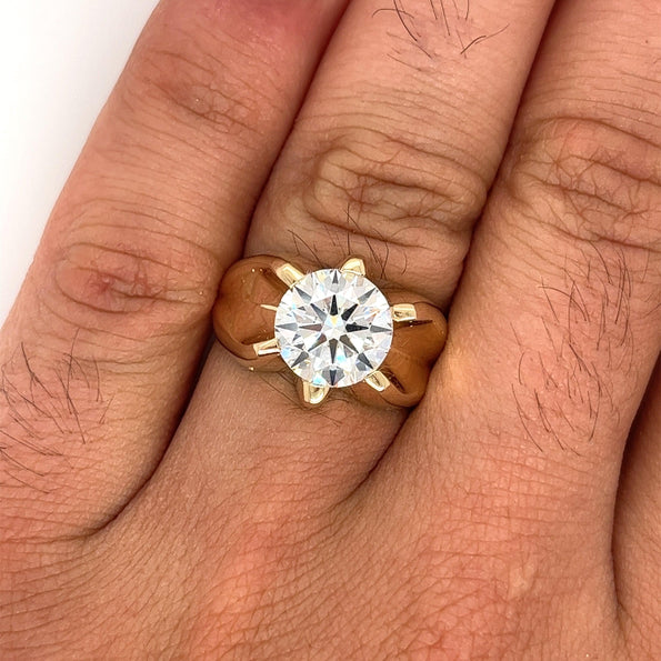 3.5 Carat Round Lab Grown Diamond Men's Solitaire Ring in 14K Gold