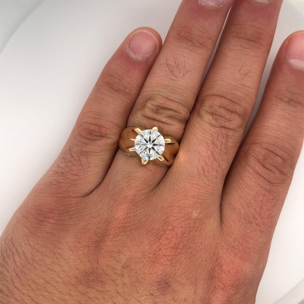 3.5 Carat Round Lab Grown Diamond Men's Solitaire Ring in 14K Gold