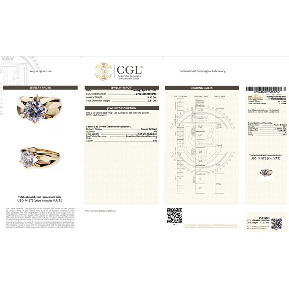 3.5 Carat Round Lab Grown Diamond Men's Solitaire Ring in 14K Gold
