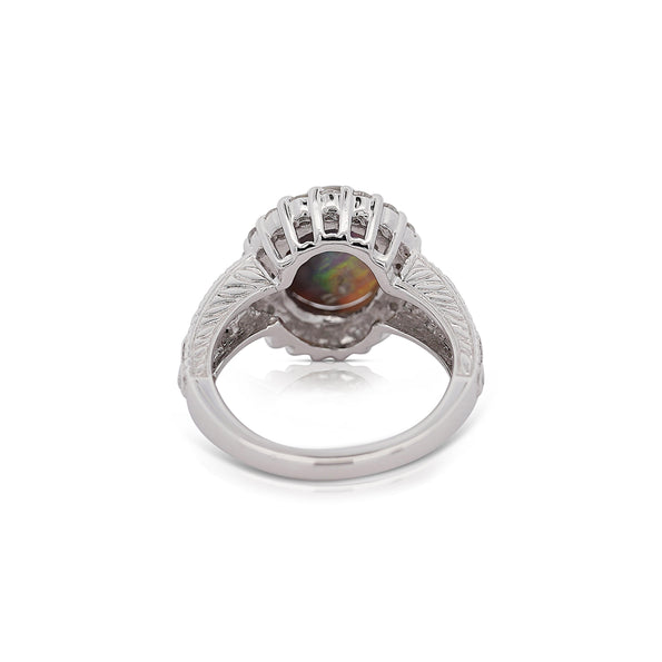 3.50 Carat Black Opal & Diamond Halo Platinum Filigree Ring