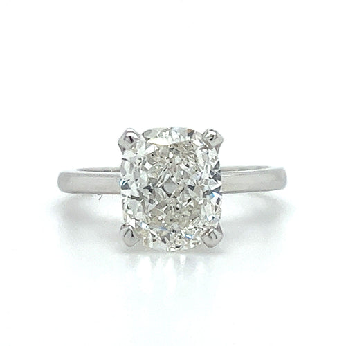 3.50 carat, G, VS2, 18k White Gold Solitaire Cushion Lab Diamond Ring