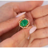 3.6 Carat Cabochon Emerald and Diamond Flower Halo 18K Gold Ring