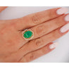 3.6 Carat Cabochon Emerald and Diamond Flower Halo 18K Gold Ring