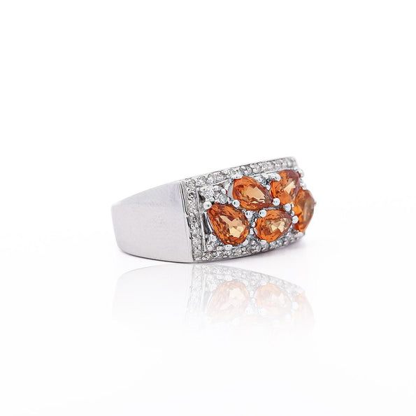 3.75 Carat Pear-Cut Orange Sapphire and Diamond Cluster 14K Gold Ring