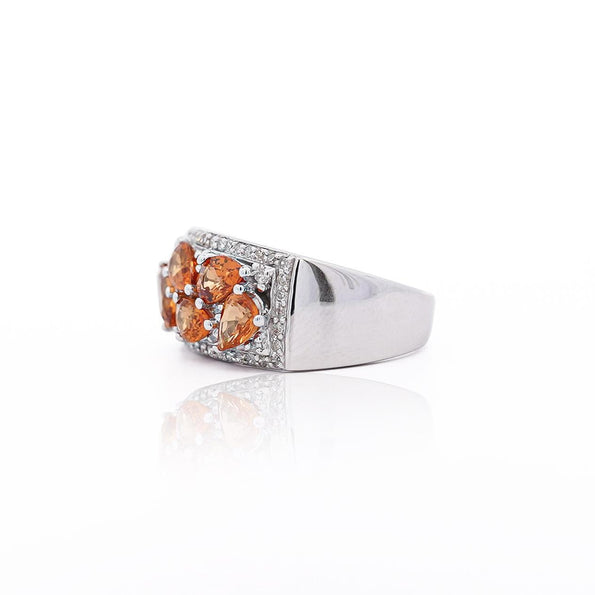 3.75 Carat Pear-Cut Orange Sapphire and Diamond Cluster 14K Gold Ring