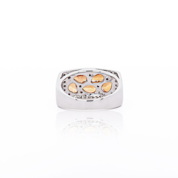 3.75 Carat Pear-Cut Orange Sapphire and Diamond Cluster 14K Gold Ring