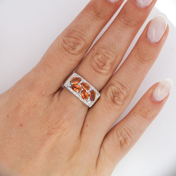 3.75 Carat Pear-Cut Orange Sapphire and Diamond Cluster 14K Gold Ring