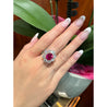 3.80 Carat Oval Cut No Heat Burma Ruby Ring With Round Diamond Halo in Platinum