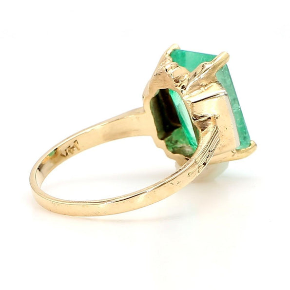3.95 Carat Emerald & Diamond Milgrain Vintage 14K Gold Ring