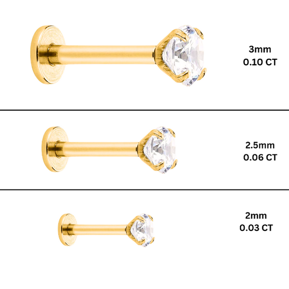 3mm Diamond 14K Gold Flat Back Single Stud Earring