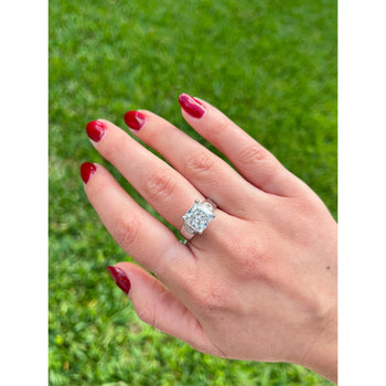4 Carat Radiant Cut Lab Grown Diamond Ring With Half Moon Side Stone in 14K White Gold – Assay Jewelers