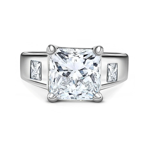4 Carat Radiant Cut Lab Grown Diamond Ring With Half Moon Side Stone in 14K White Gold