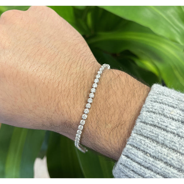 4 Carat Round Natural Diamond 2.7mm 3-Prong Tennis Bracelet in 18K White Gold 7"