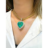 44 Carat Heart Shaped Emerald Pendant with Round Cut Diamond Halo in 18K Gold Necklace