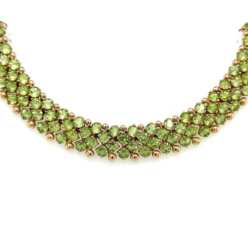 45 Carat Green Peridot Cluster Choker Necklace in 14K Yellow Gold