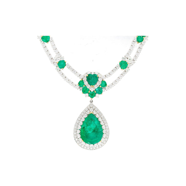45.58 Carat TW Colombian Emerald & Diamond Chandelier Drop Necklace