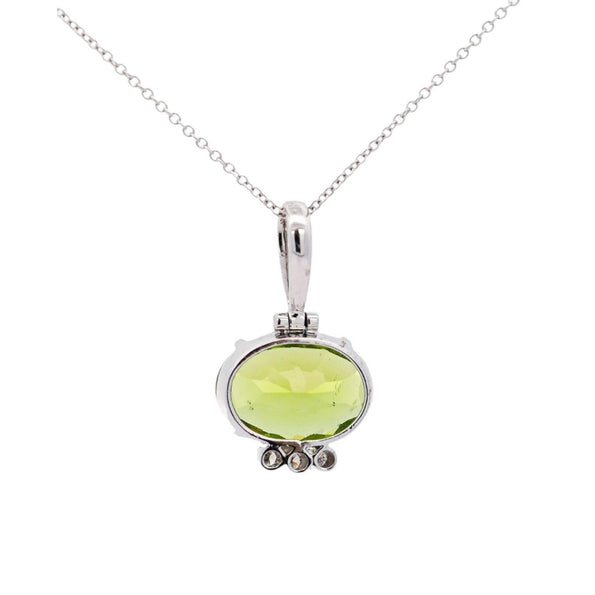 4.09 Carat Peridot Pendant Necklace in 18K White Gold Cable Chain