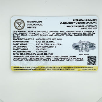 4.11 Carat Radiant Cut Lab Grown Diamond in Split-Shank Diamond Side Stone Ring – Assay Jewelers