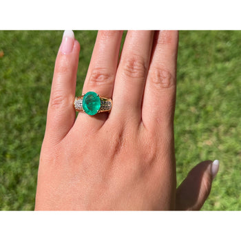 4.14 Carat Oval Cut Natural Emerald and Diamond Ring in 18K Yellow Gold – Assay Jewelers