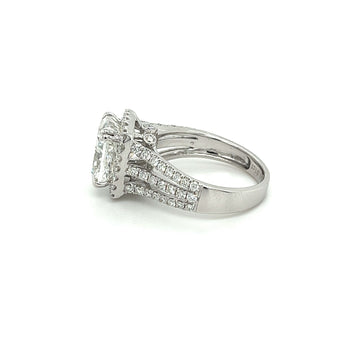4.44 Carat F/VVS2 Cushion Cut Lab Grown Diamond in 3 Row Split Shank Diamond Halo Ring – Assay Jewelers