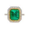 4.49 Carat Sugarloaf Cabochon Cut Colombian Emerald and Diamond Halo Ring in 18k White Gold