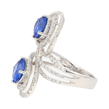 4.51 Carat Oval Blue Sapphire & Diamond Two Stone Vertical Pave Swirl Ring – Assay Jewelers