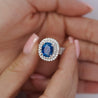 4.73ct GRS Certified Oval Blue Sapphire with Double Diamond Halo Ring