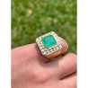 5 Carat Emerald Mens Ring With Round Diamond Halo in 18k Yellow Gold