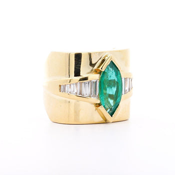 5 Carat Marquise Emerald & Baguette Diamond Channel 18K Gold Vintage Ring – Assay Jewelers