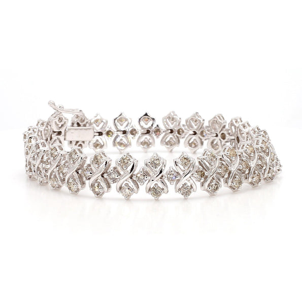 5 Carat Round Diamond H-I SI Interwoven X-Link 18K White Gold Bracelet 7 Inch