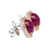 57.95 Carat Cabochon Cut Deep Pink Ruby & Diamond Halo Earrings & Necklace Set