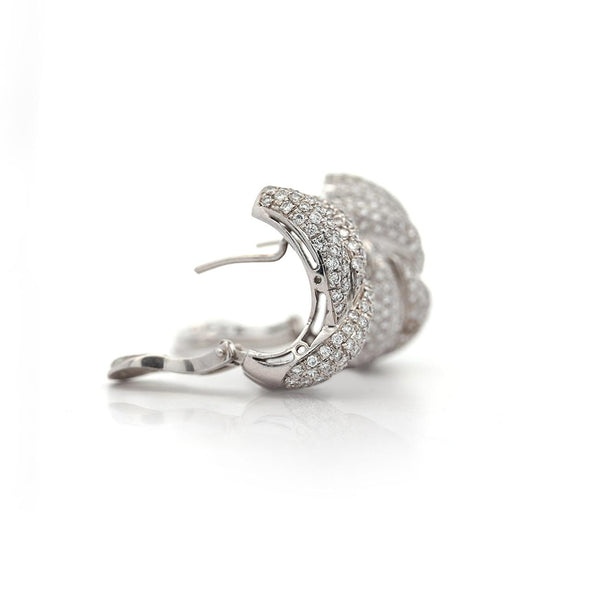 5.5 Carat Diamond Pave 18K White Gold Woven Twist Clip Earrings