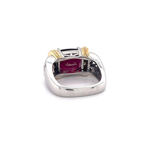 5.50 Carat Rubellite Tourmaline Carved Heart Motif Filigree East West Ring