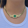 6 Carat Natural Colombian Emerald & Diamond Choker Necklace 18 Karat Gold - RS