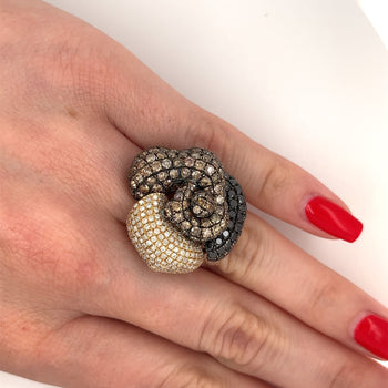 6 Carat TW Black, Brown, & White Diamond Cluster Flower Ring in 18K Yellow Gold – Assay Jewelers
