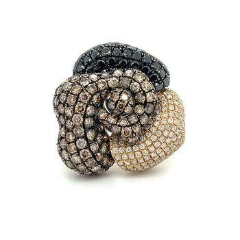 6 Carat TW Black, Brown, & White Diamond Cluster Flower Ring in 18K Yellow Gold – Assay Jewelers
