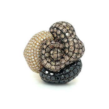 6 Carat TW Black, Brown, & White Diamond Cluster Flower Ring in 18K Yellow Gold – Assay Jewelers