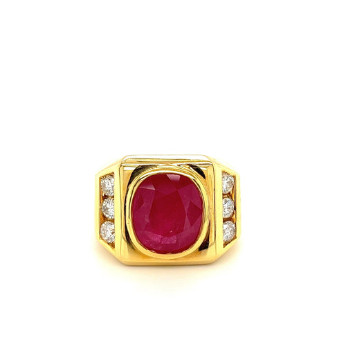 6.20 Carat GRS certified Ruby Mens Ring in 14k Yellow Gold