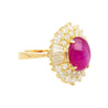 7.23 Carat No Heat Burma Star Ruby & Baguette Diamond Ballerina Ring in 18K Gold