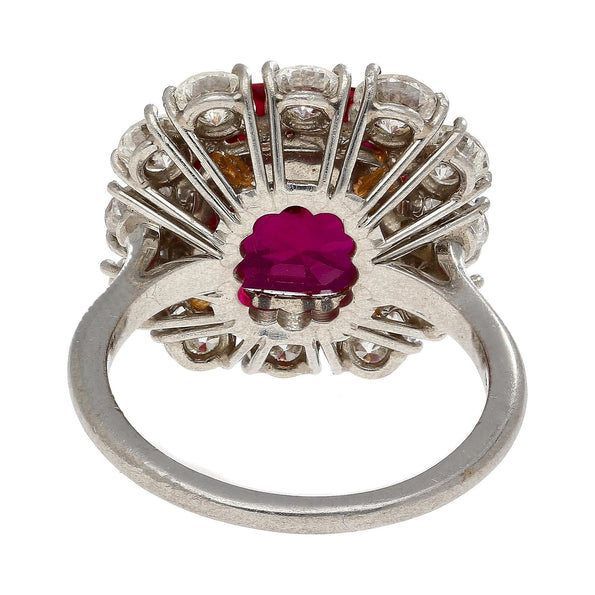 7.25 Carat No Heat Cushion Cut Ruby & Diamond Halo Platinum 18K Gold Ring