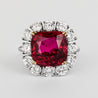 7.25 Carat No Heat Cushion Cut Ruby & Diamond Halo Platinum 18K Gold Ring