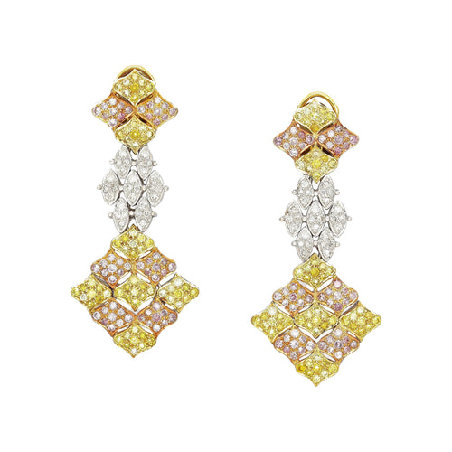 7.50ct Tricolor Diamond Drop Earrings in 18K White, Yellow, Rose Gold