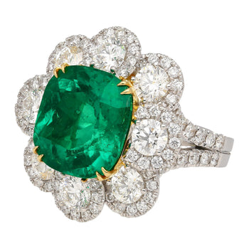 7.60 Carat Colombian Emerald GRS Certified Cushion Cut Diamond Ring – Assay Jewelers