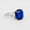 7.77 Carat Royal Blue Sapphire Ceylon No Heat Cushion Cut and Diamond Ring