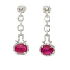 8.05 Carat Oval Cabochon Ruby & Diamond Halo in 18K White Gold Drop Earrings